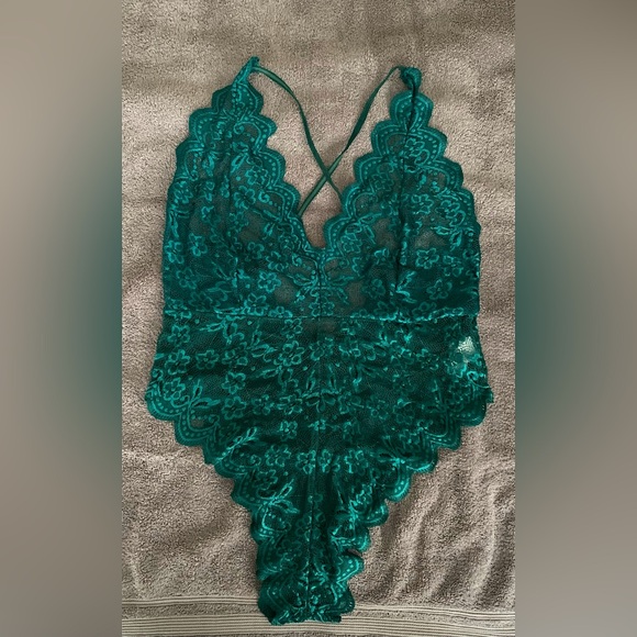 Dark Green Floral Lace Halter Teddy Chemise Intimates Sleepwear - Size XL - Picture 1 of 12